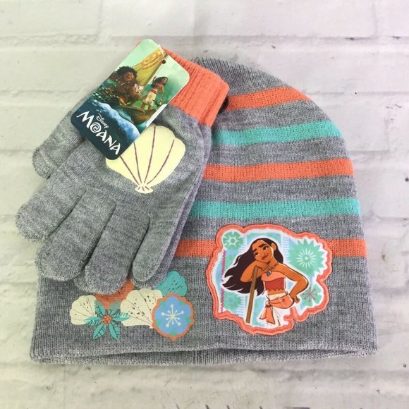 Disney Other - Disney Moana Girls Knit Beanie Hat & Gloves Set